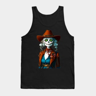 cowgirl, skeleton, western, cowboy, skull, halloween, vintage, country, country music, rodeo, yeehaw, howdy, bull skull, funny, texas, cowboy hat, retro, cowboy boots, cute, skull art Tank Top